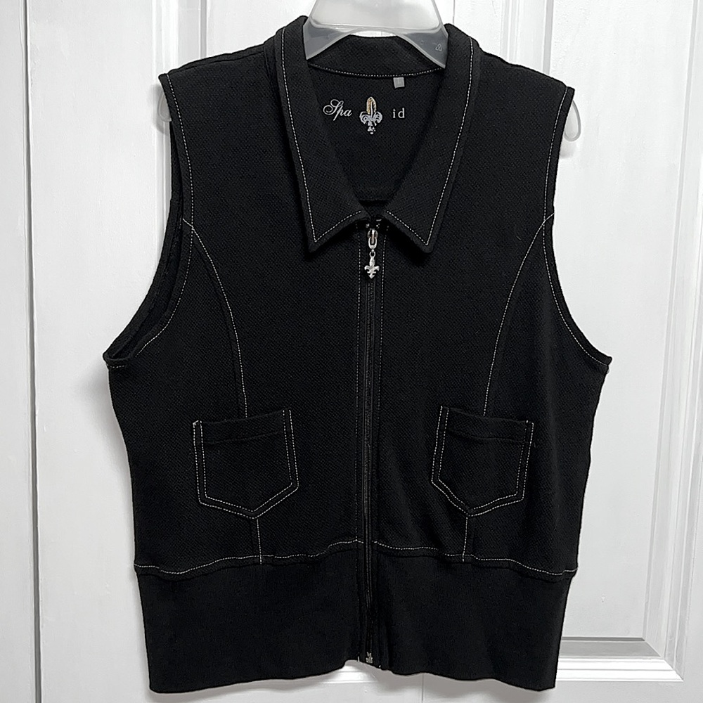LPS ID Vintages Black Zip front Sleeveless Pocket Top Size L